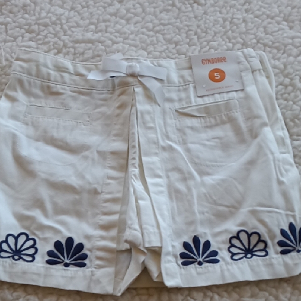 Gymboree White and Blue Skorts with Embroidered Hem